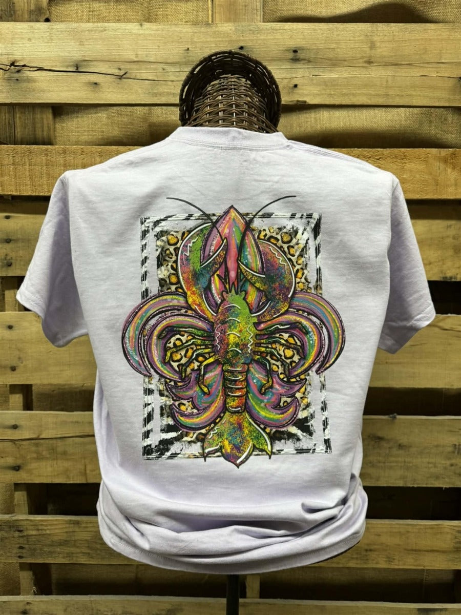 Southern Chics Mardi Gras Fleur De Lis Crawfish T-Shirt - SimplyCuteTees