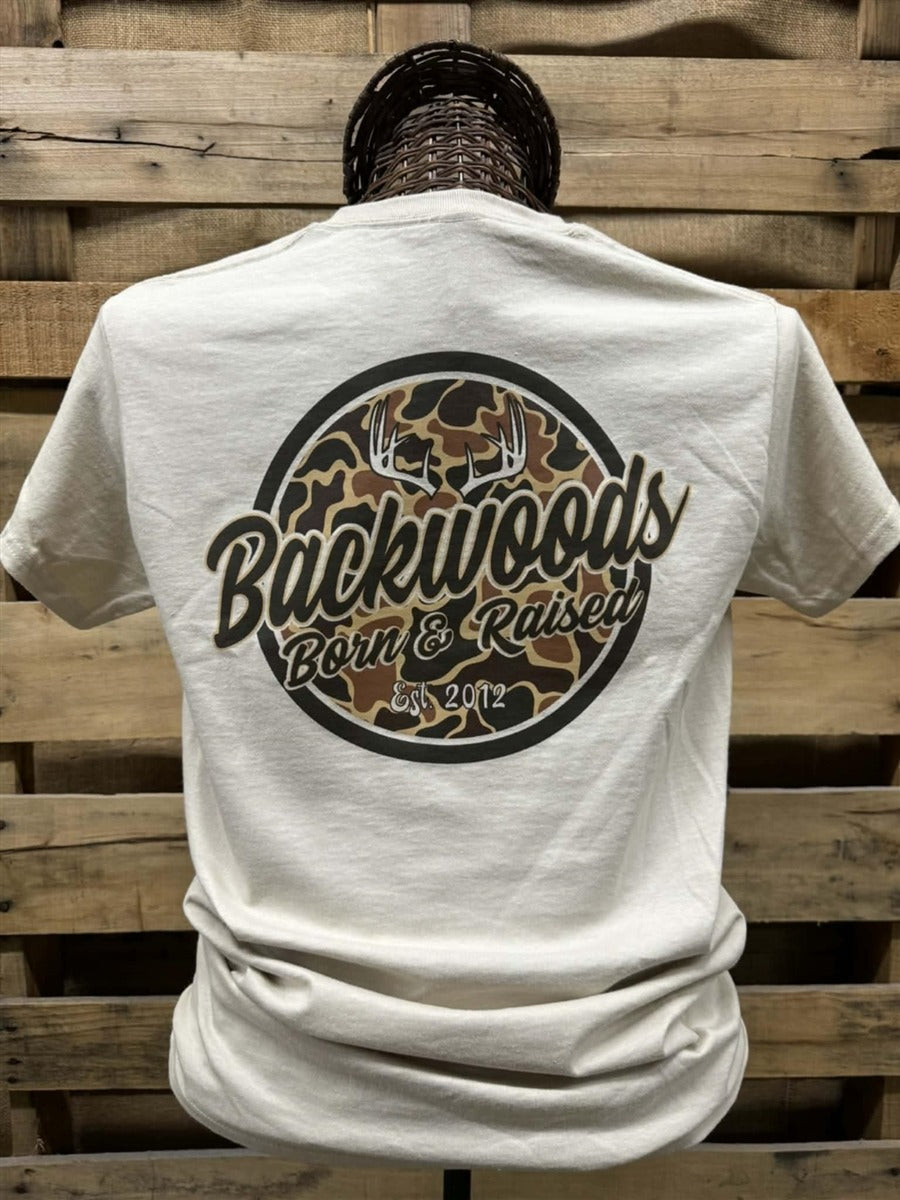 Backwoods Born &amp; Raised Camo Logo Comfort Colors Unisex T-Shirt