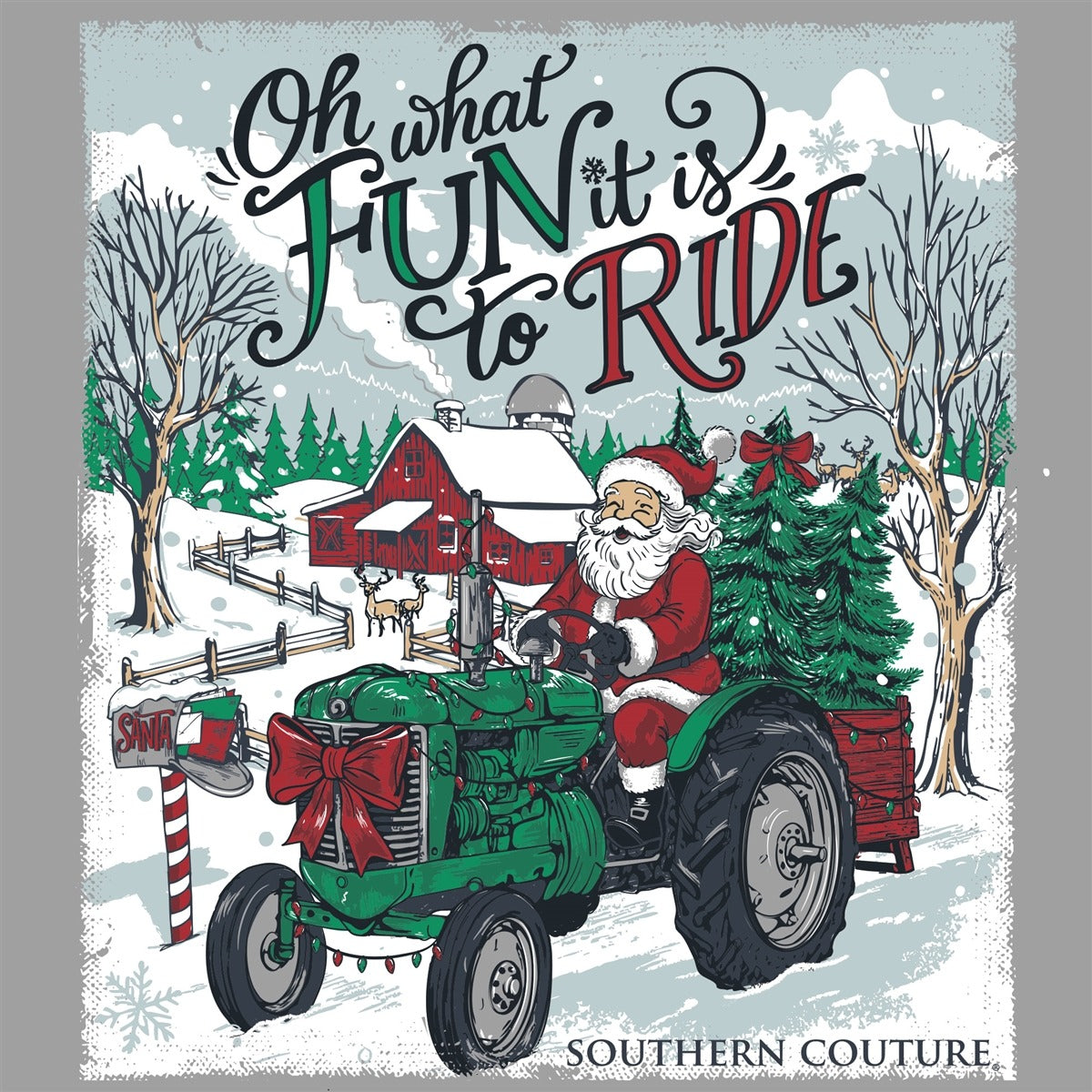 Southern Couture Classic Oh What Fun Tractor Holiday Long Sleeve T-Shirt