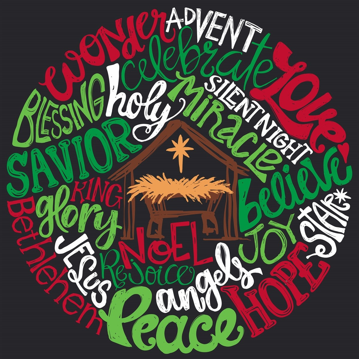 Southern Couture Classic Nativity Words Holiday Long Sleeve T-Shirt