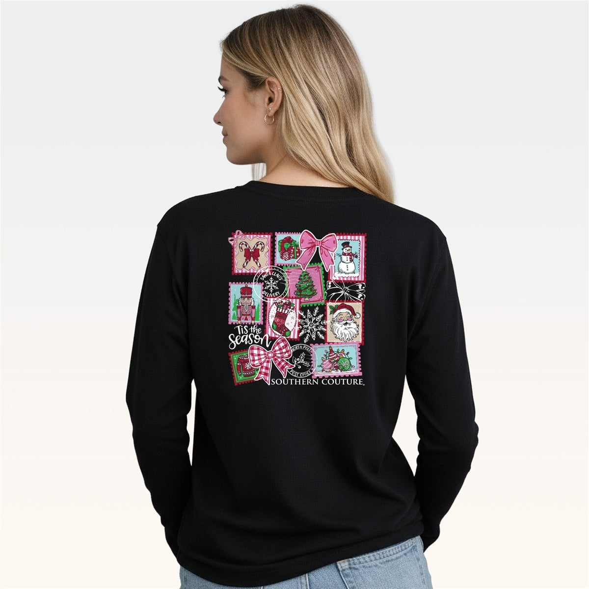 Southern Couture Classic Christmas Stamps Holiday Long Sleeve T-Shirt