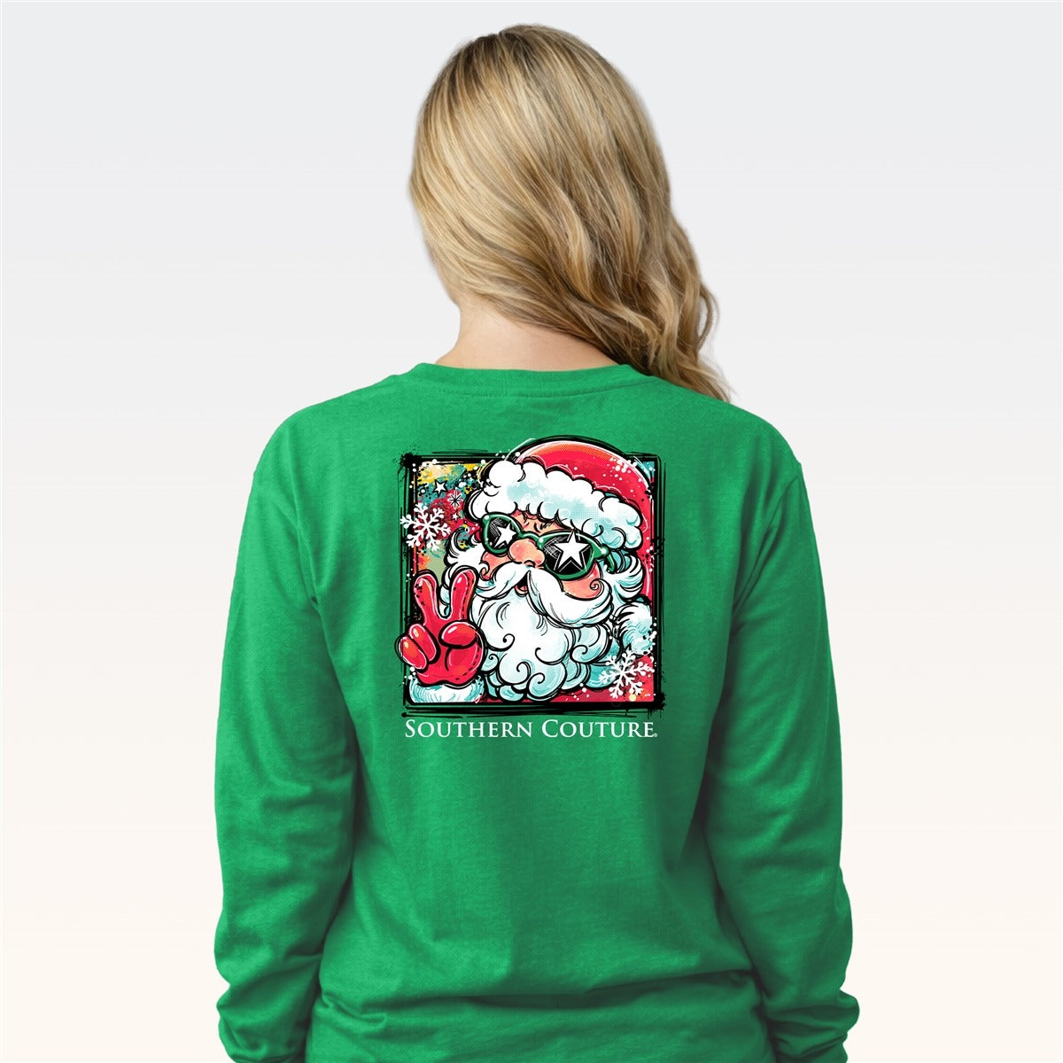 Southern Couture Classic Retro Santa Holiday Long Sleeve T-Shirt