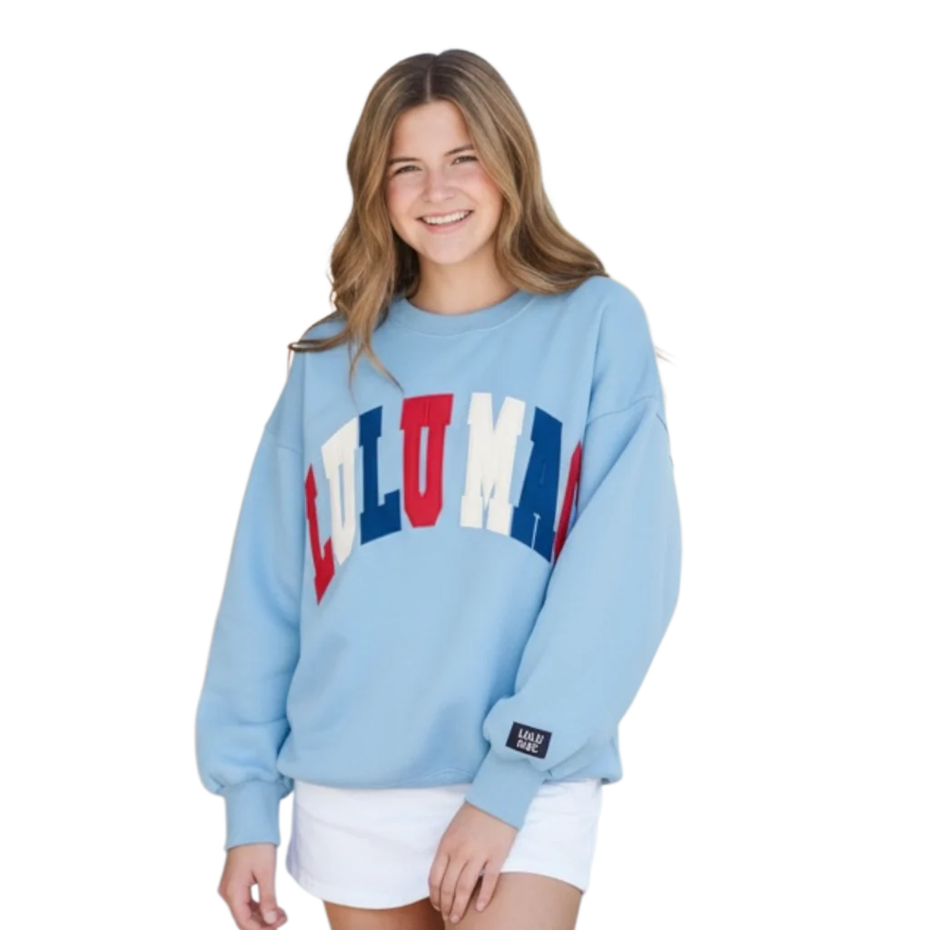 Girlie Girl Lulu Mac USA Red White Blue Stitch Cozy Sweatshirt