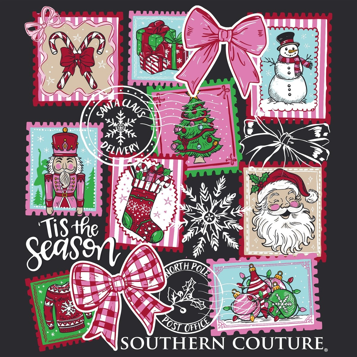 Southern Couture Classic Christmas Stamps Holiday T-Shirt