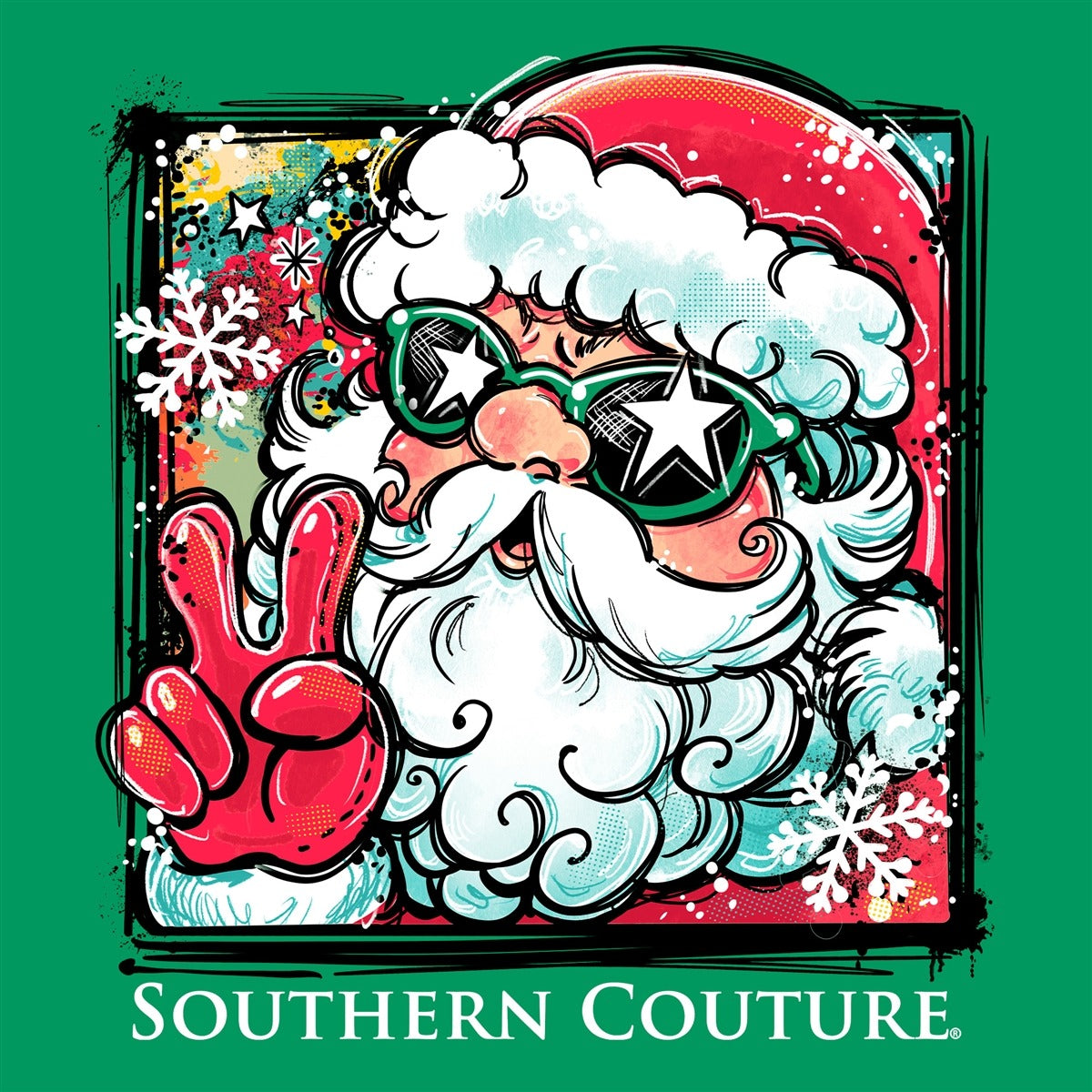 Southern Couture Classic Retro Santa Holiday Long Sleeve T-Shirt