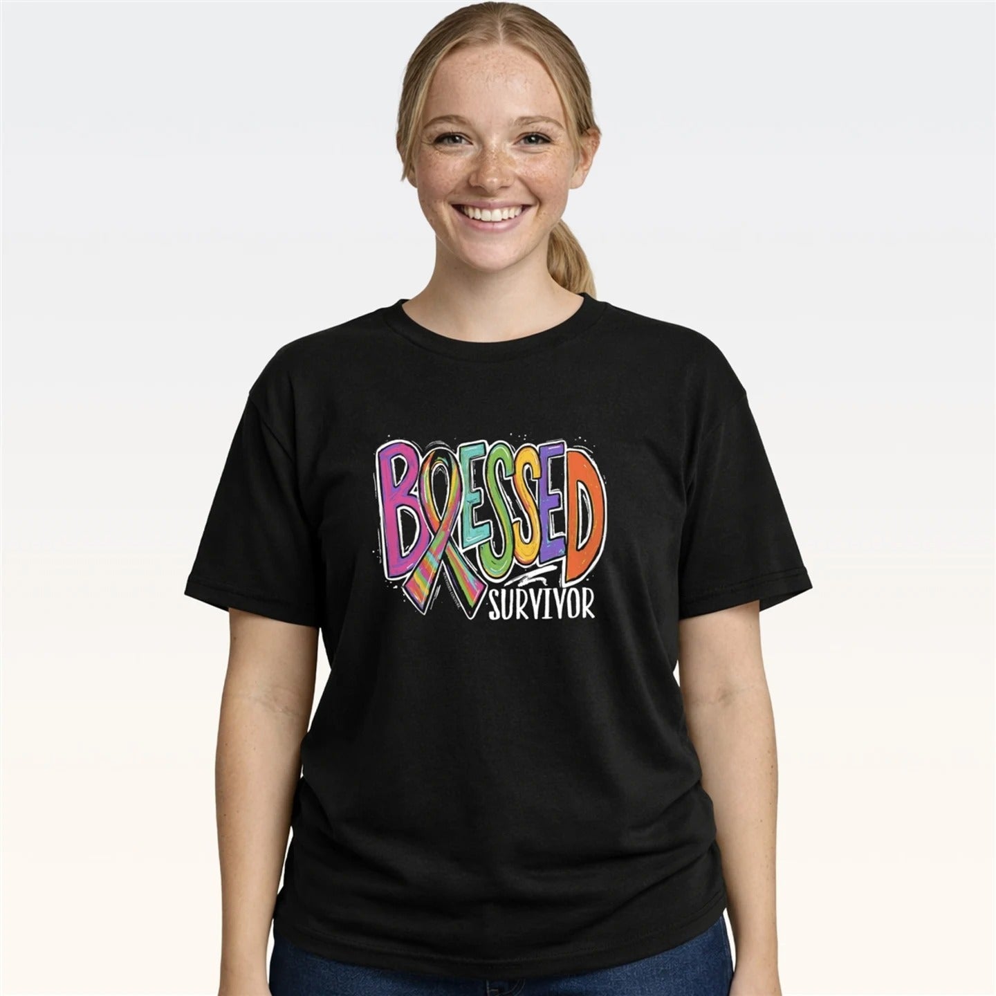 Southern Couture Soft Blessed Cancer Survivor Black T-Shirt