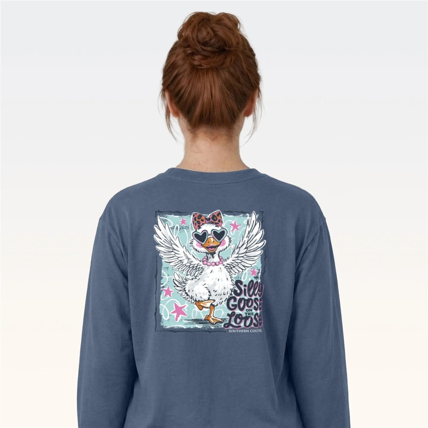 Southern Couture Classic Silly Goose Indigo Long Sleeve T-Shirt