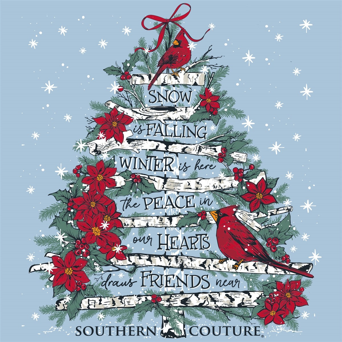 Southern Couture Classic Cardinal Bird Tree Holiday T-Shirt
