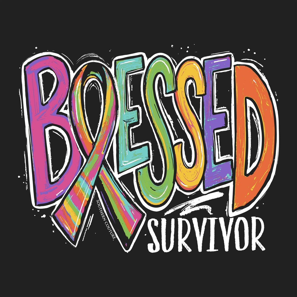 Southern Couture Soft Blessed Cancer Survivor Black T-Shirt