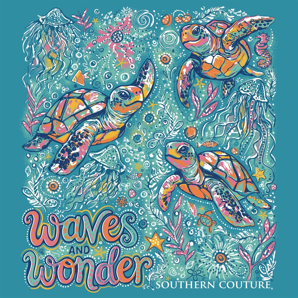 Southern Couture Classic Waves and Wonder Tropical Blue T-Shirt