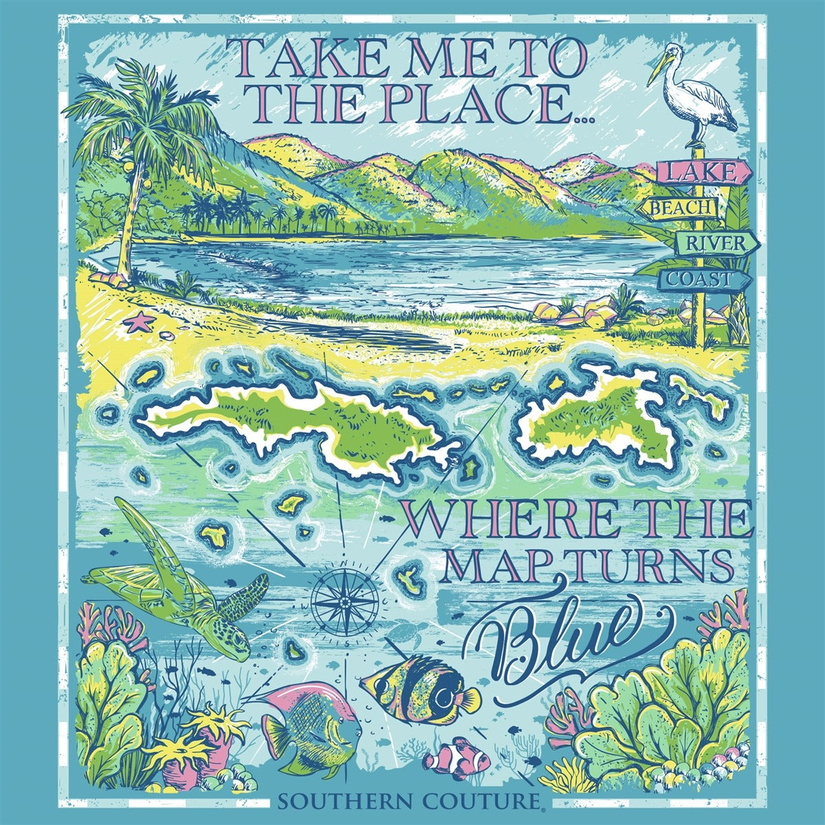 Southern Couture Where The Map Turns Blue Comfort Colors T-Shirt