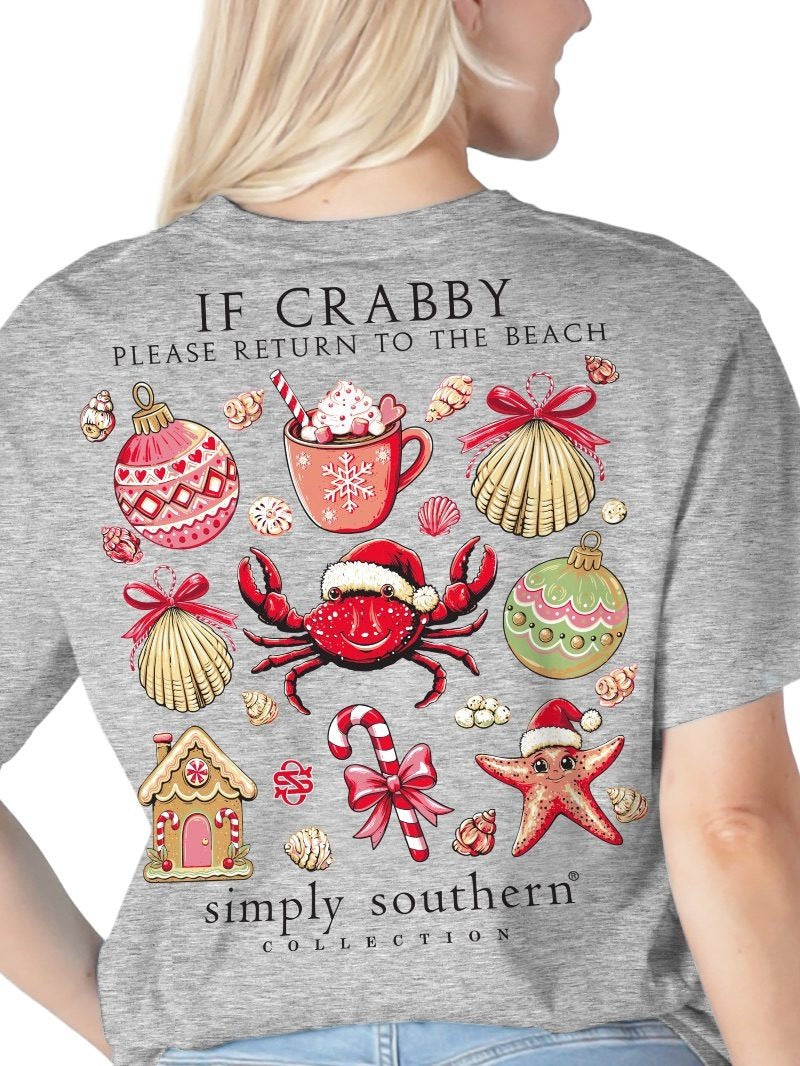 Simply Southern Crabby Santa Storm Heather Holiday T-Shirt
