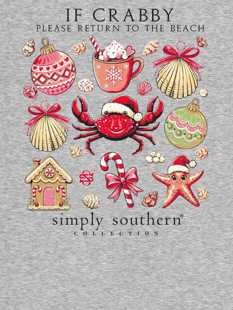 Simply Southern Crabby Santa Storm Heather Holiday T-Shirt