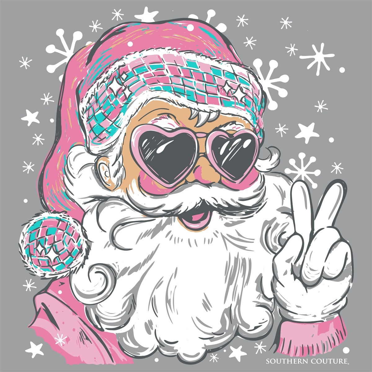 Southern Couture Soft Disco Santa Holiday Long Sleeve T-Shirt