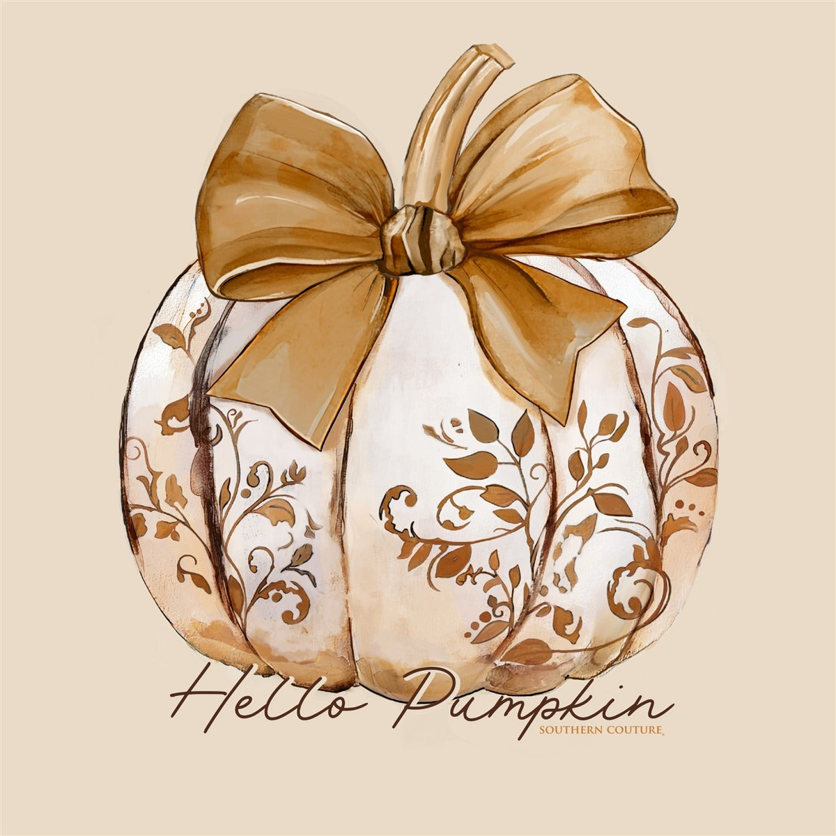 Southern Couture Soft Hello Pumpkin Bow T-Shirt - SimplyCuteTees