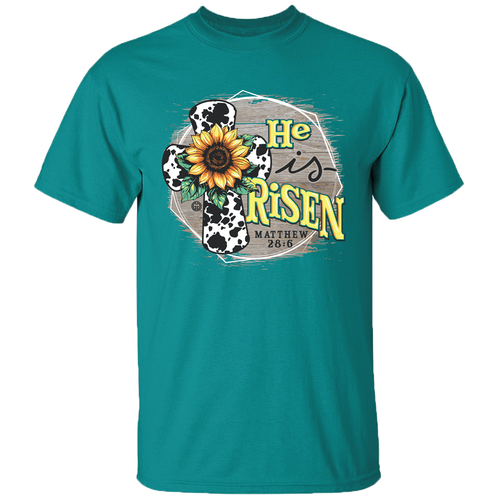 Girlie Girl Originals He Is Risen Sunflower Cross T-Shirt - SimplyCuteTees