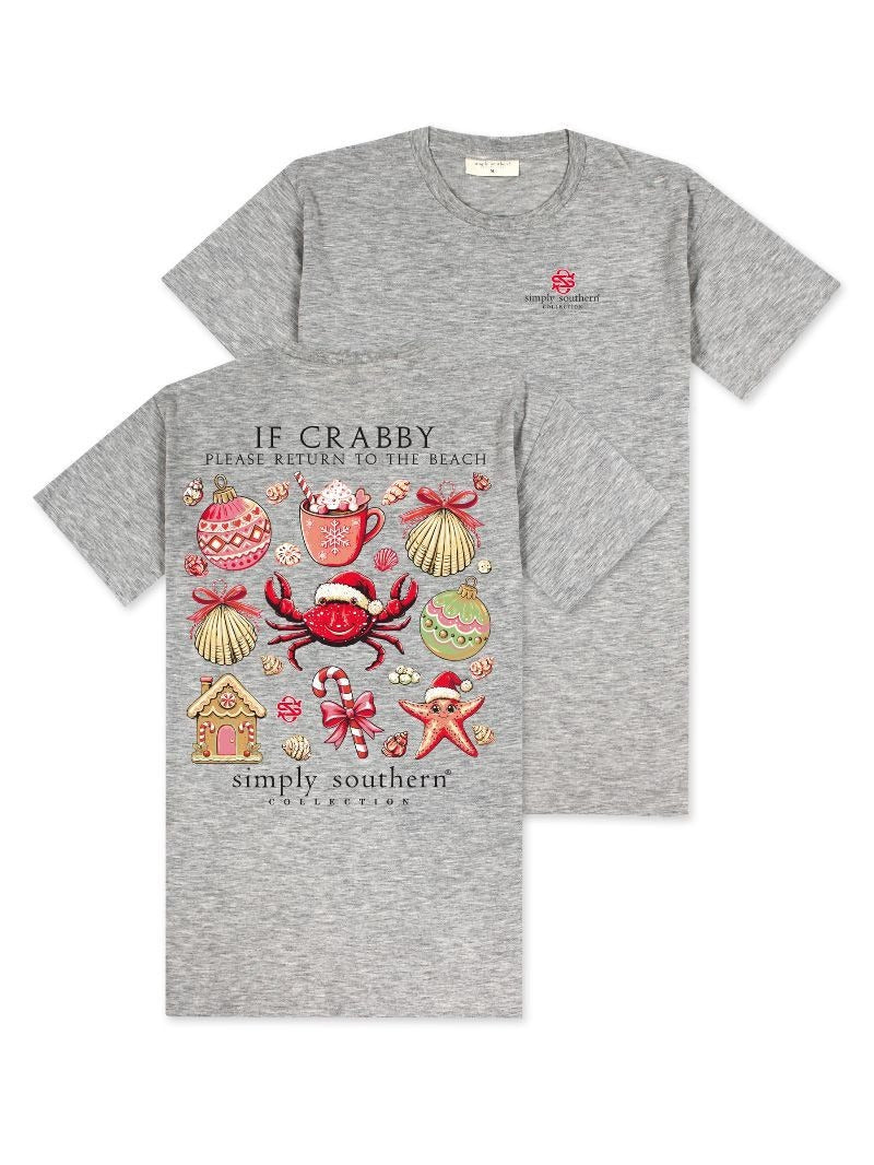 Simply Southern Crabby Santa Storm Heather Holiday T-Shirt