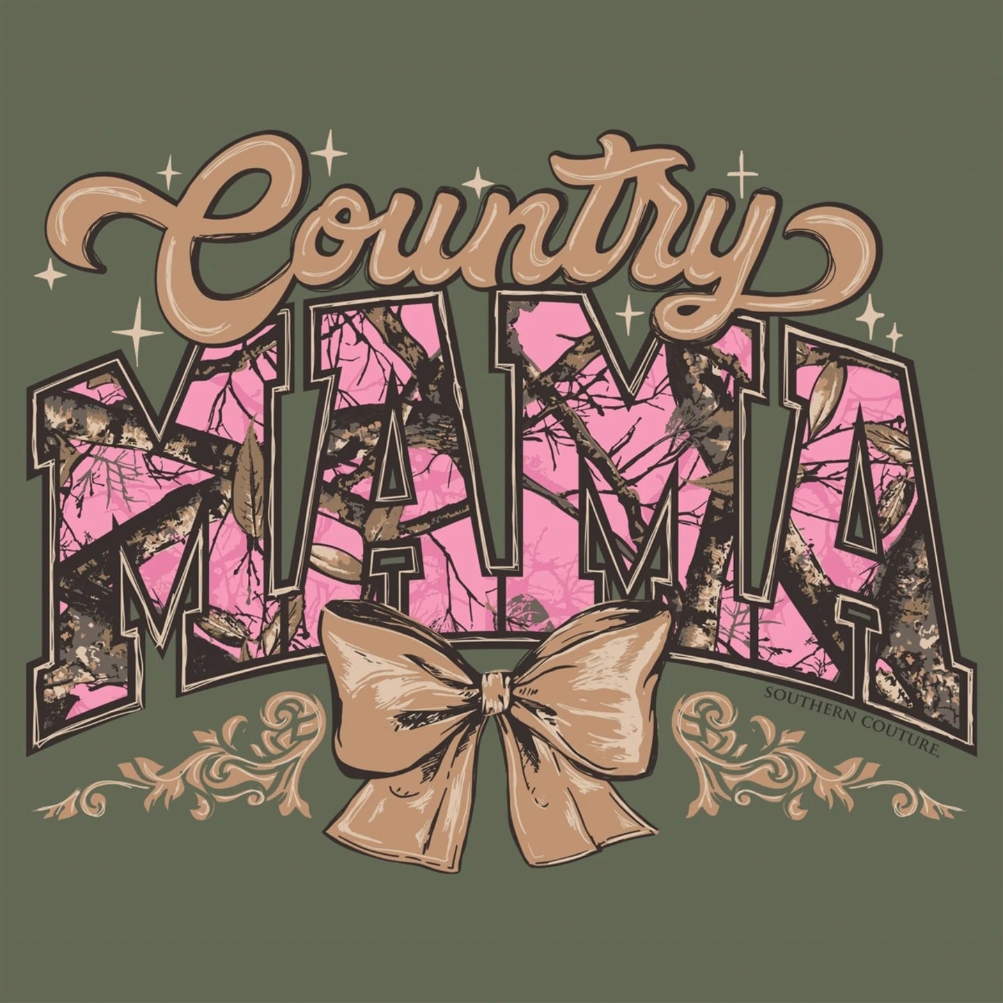 Southern Couture Soft Camo Country Mama Bow T-Shirt