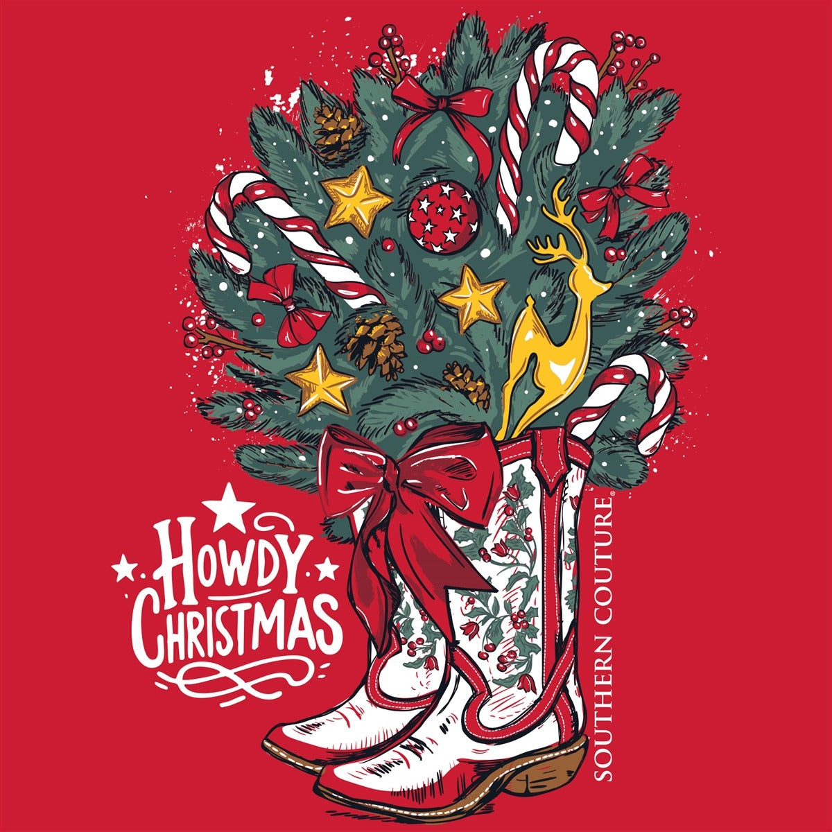 Southern Couture Classic Howdy Christmas T-Shirt - SimplyCuteTees