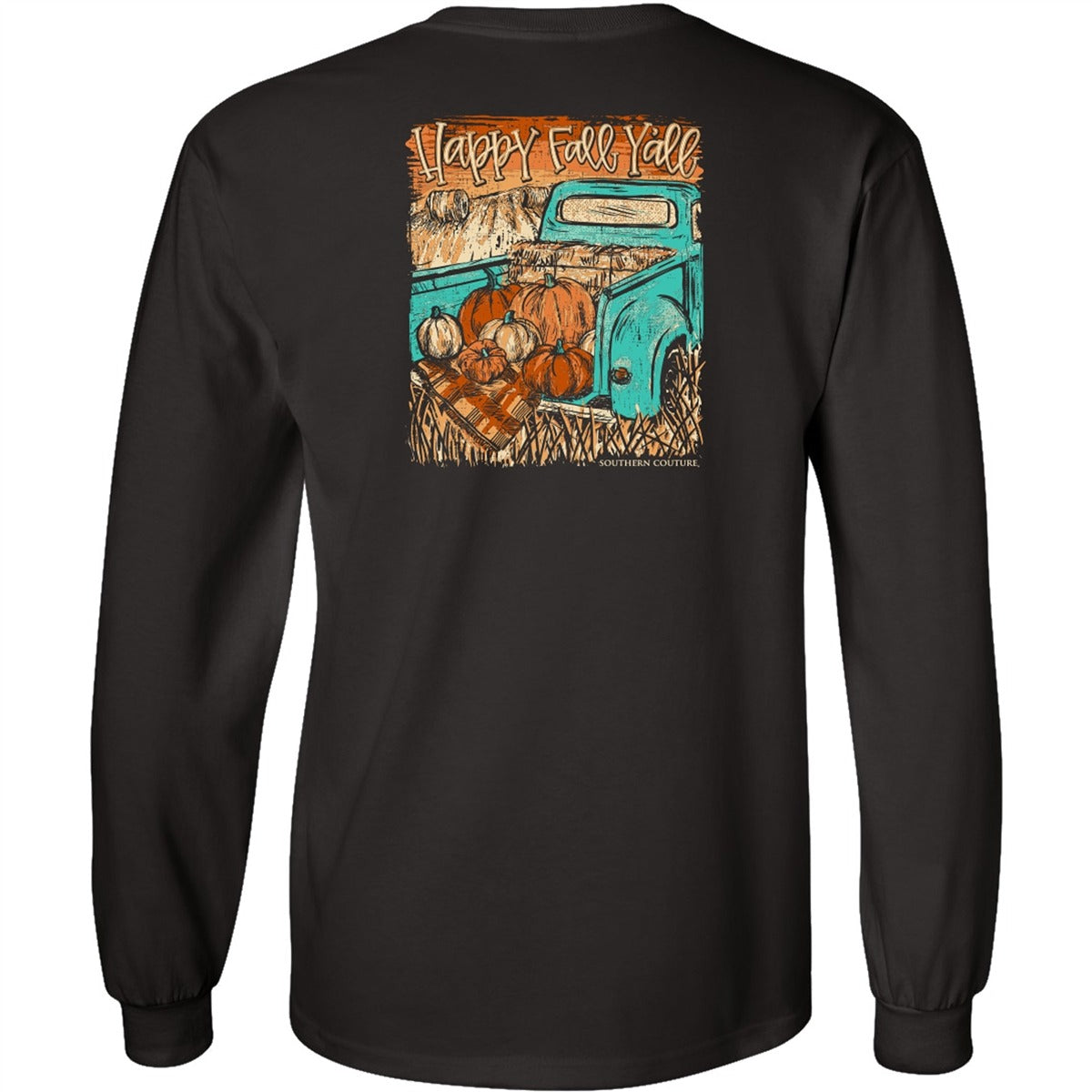 Southern Couture Classic Happy Fall Y'all Truck Long Sleeve T-Shirt - SimplyCuteTees