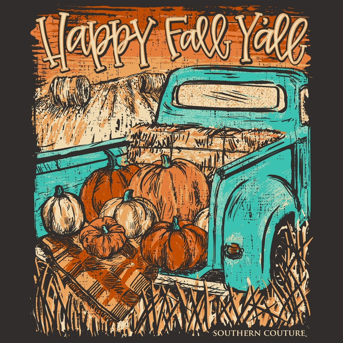 Southern Couture Classic Happy Fall Y'all Truck Long Sleeve T-Shirt - SimplyCuteTees