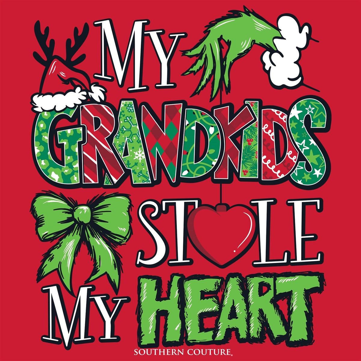 Southern Couture Classic My Grandkids Stole My Heart Holiday T-Shirt - SimplyCuteTees