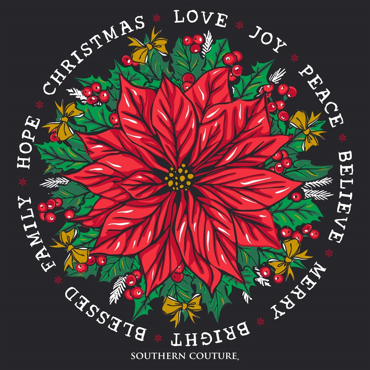 Southern Couture Classic Christmas Poinsettia Holiday T-Shirt - SimplyCuteTees