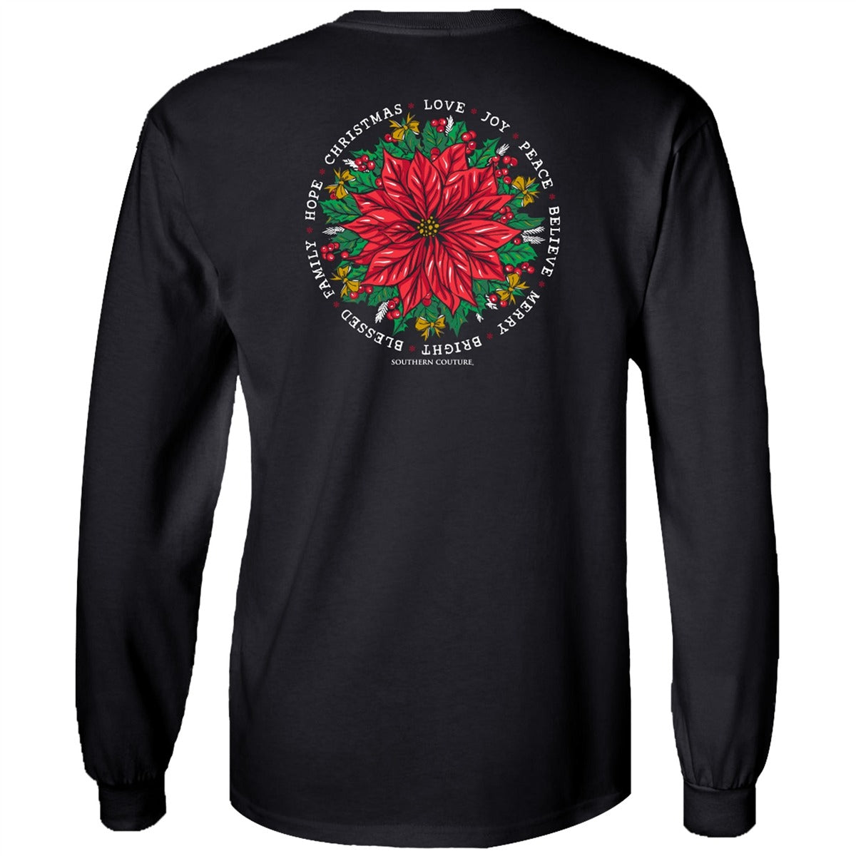 Southern Couture Classic Christmas Poinsettia Holiday Long Sleeve T-Shirt - SimplyCuteTees