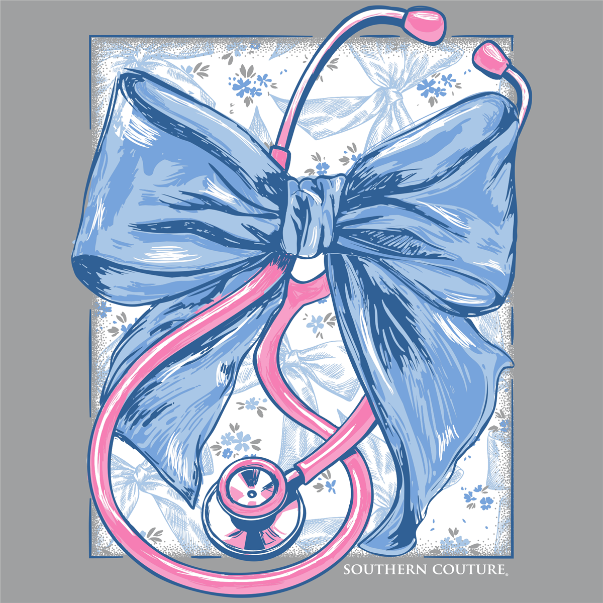 Southern Couture Classic Stethoscope With Bow Nurse T-Shirt - SimplyCuteTees