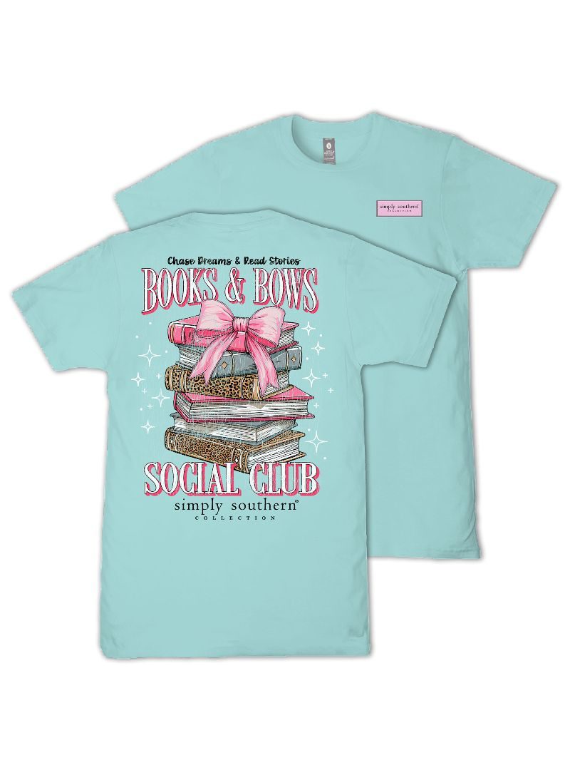 Simply Southern Books &amp; Bows Aqua T-Shirt - SimplyCuteTees