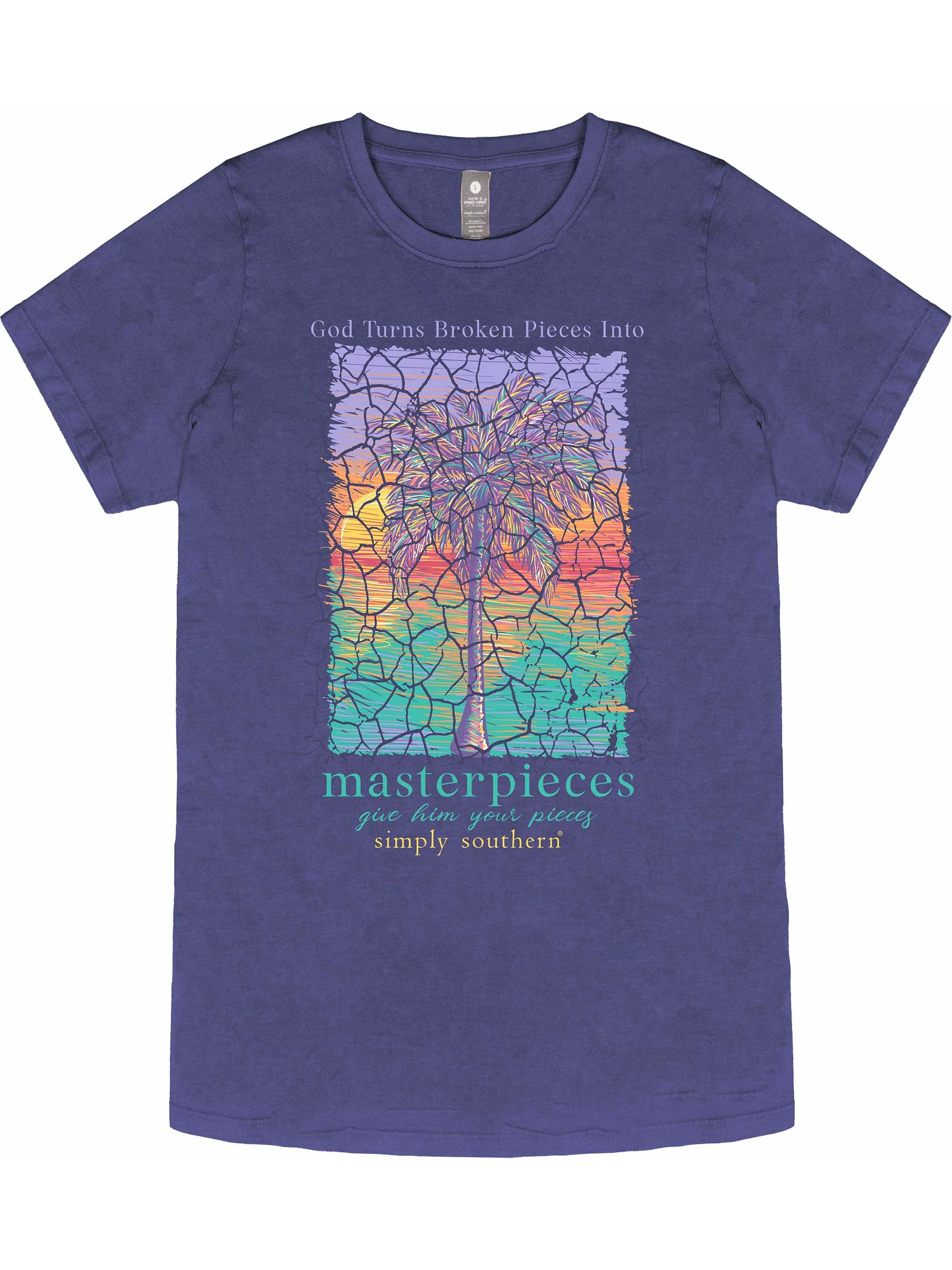 Simply Southern Masterpieces Palm Washed Navy T-Shirt - SimplyCuteTees