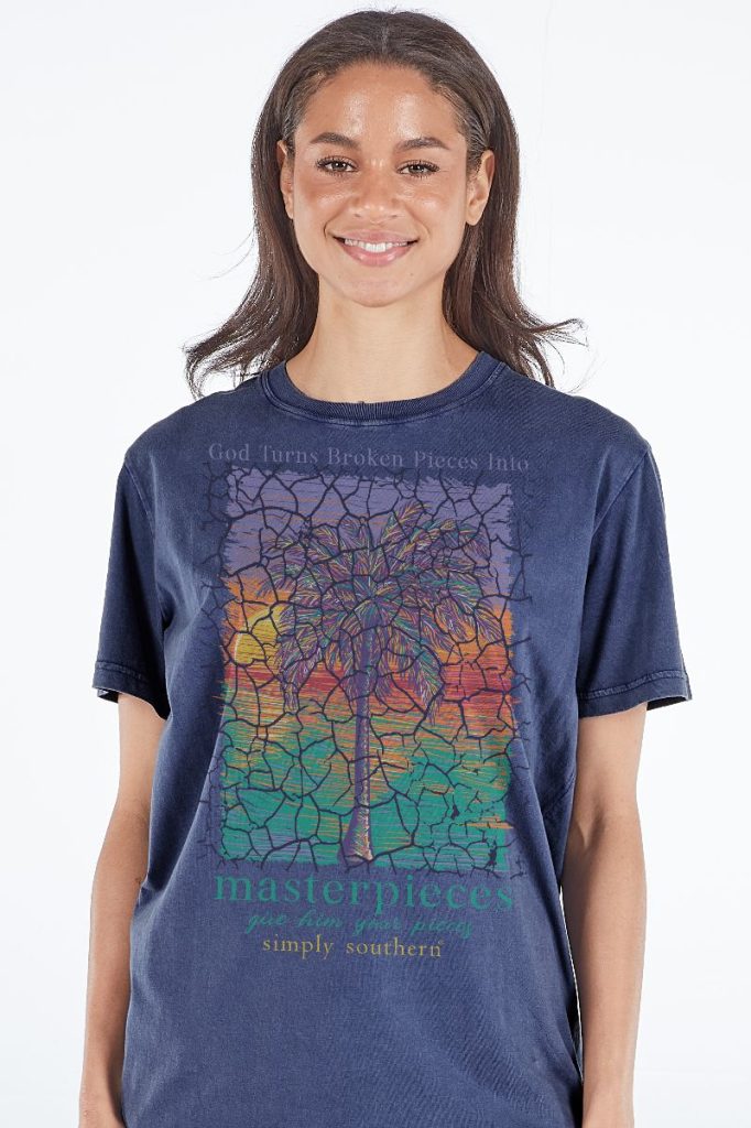 Simply Southern Masterpieces Palm Washed Navy T-Shirt - SimplyCuteTees