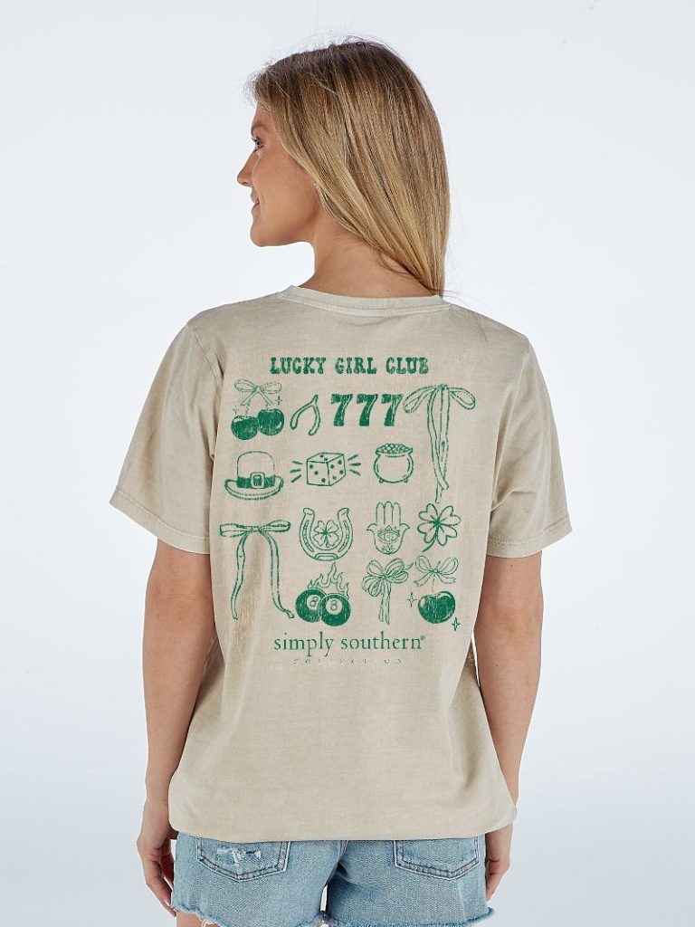 Simply Southern Lucky Girls Club Irish Washed Cream T-Shirt - SimplyCuteTees