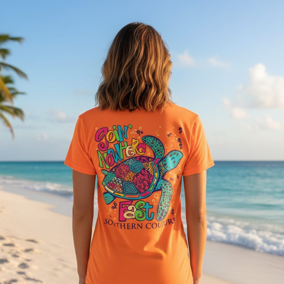 Southern Couture Classic Goin' Nowhere Fast Turtle T-Shirt - SimplyCuteTees