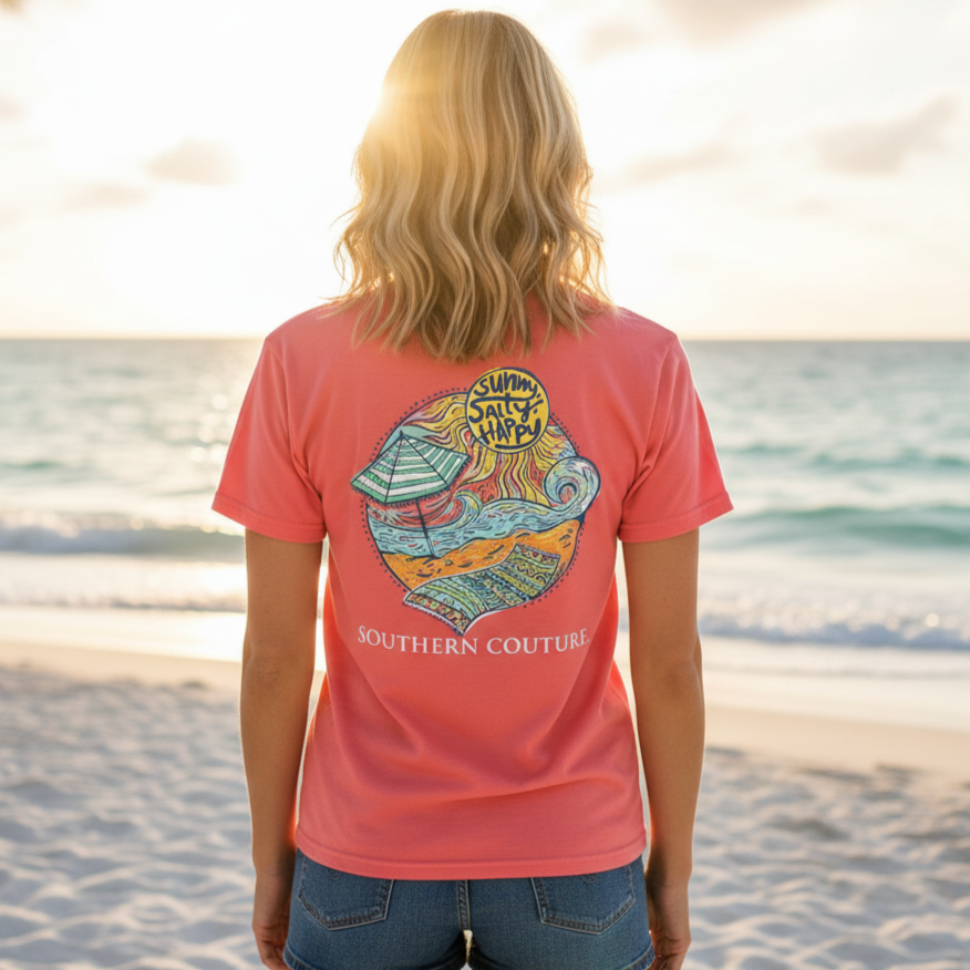 Southern Couture Classic Sunny Salty Happy T-Shirt - SimplyCuteTees