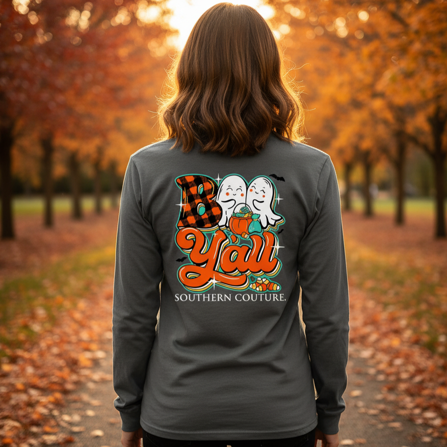 SALE Southern Couture Classic Boo Y'All Fall Long Sleeve T-Shirt