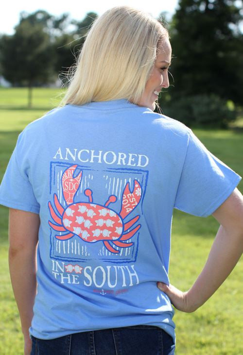 Southern Darlin Anchored in the South Crab Bright Girlie T-Shirt - SimplyCuteTees