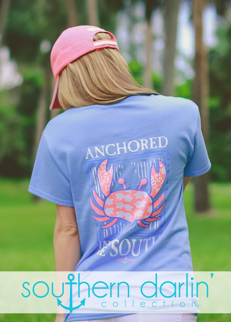 Southern Darlin Anchored in the South Crab Bright Girlie T-Shirt - SimplyCuteTees