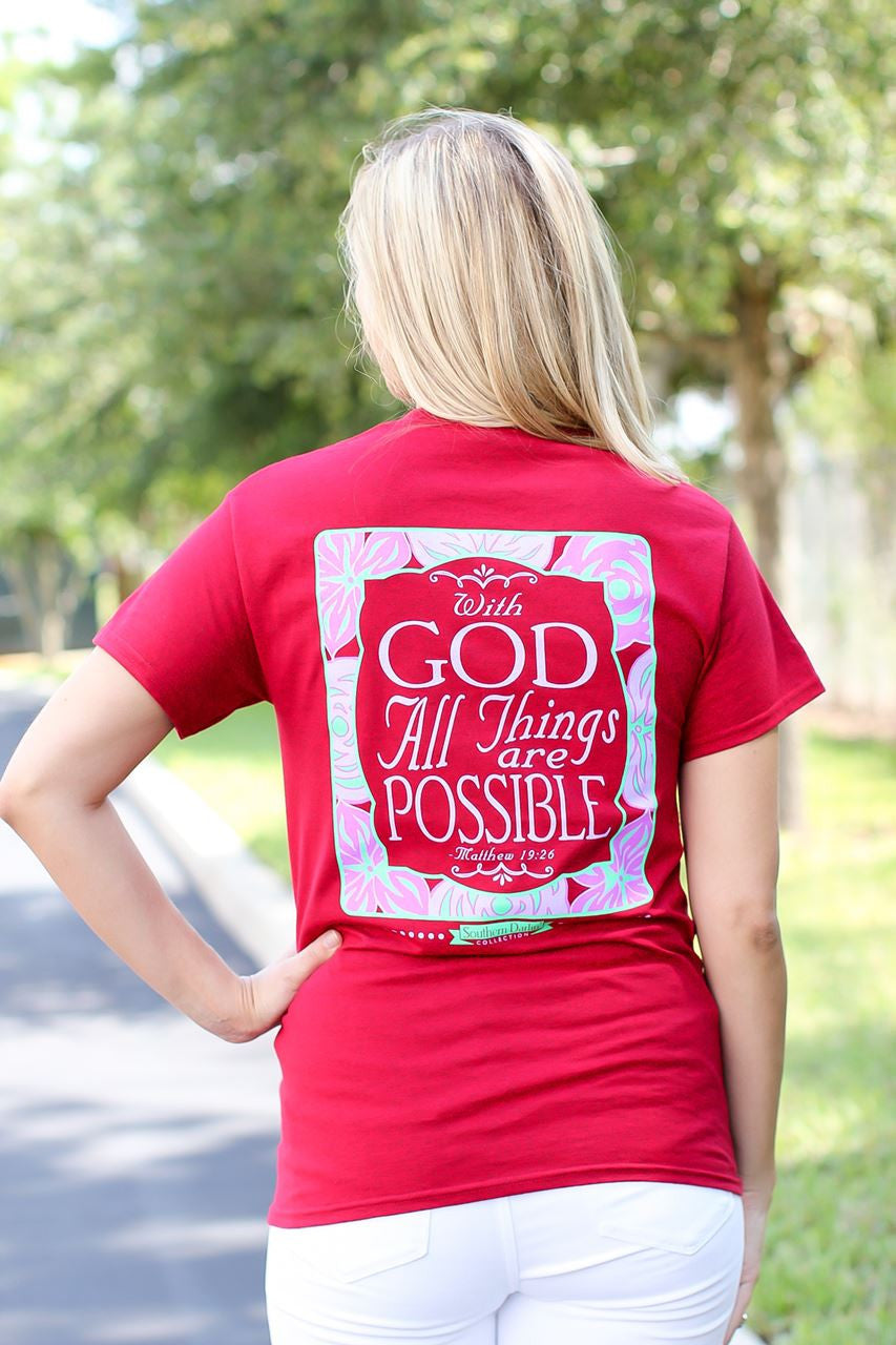 Southern Darlin With God All Things are Possible Christian Bright Girlie T-Shirt - SimplyCuteTees