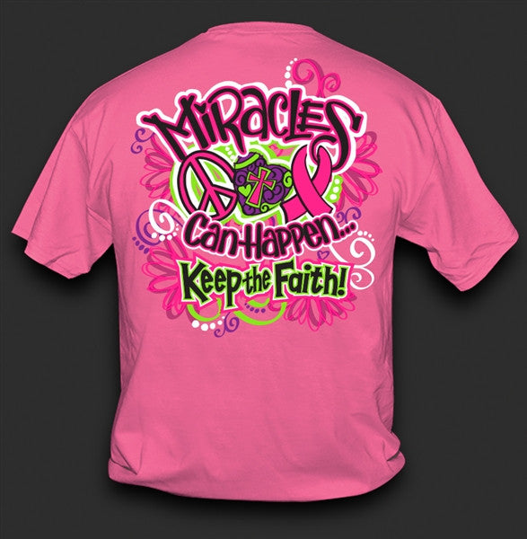 Sweet Thing Funny Keep the Faith Peace Love Pink Ribbon Breast Cancer Girlie Bright T-Shirt - SimplyCuteTees