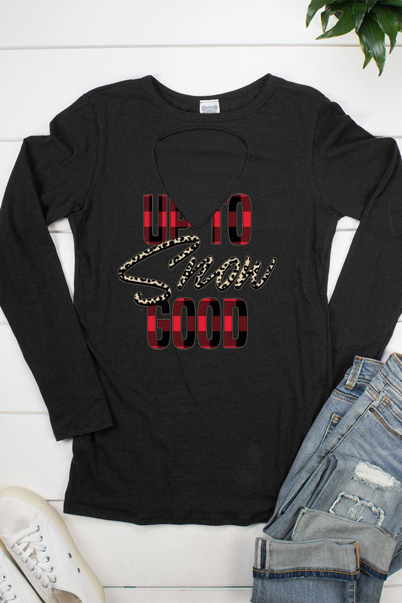 Up to Snow Good Christmas Plaid Leopard Cut Out Holiday Long Sleeve Shirt - SimplyCuteTees