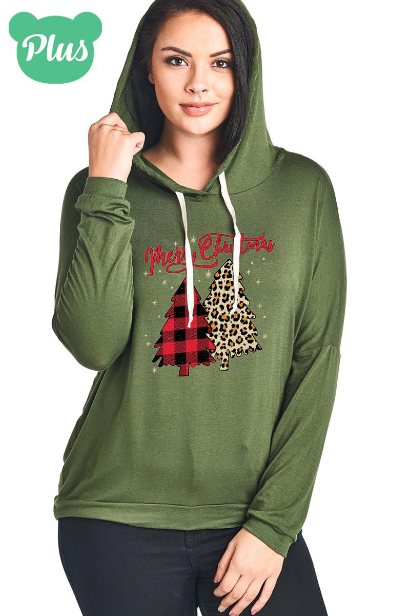 SALE Merry Christmas Leopard Plaid Tree Holiday Long Sleeve Hoodie - SimplyCuteTees
