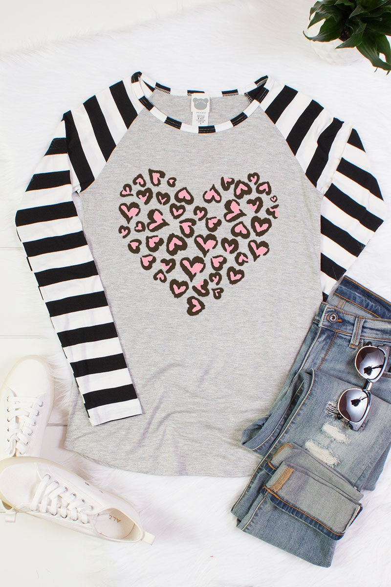 SALE Love Hearts Valentines Day Striped Raglan Long Sleeve Shirt - SimplyCuteTees