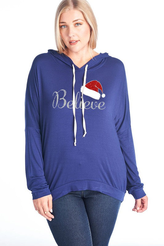 SALE Believe Santa Hat Christmas Holiday Long Sleeve Hoodie - SimplyCuteTees