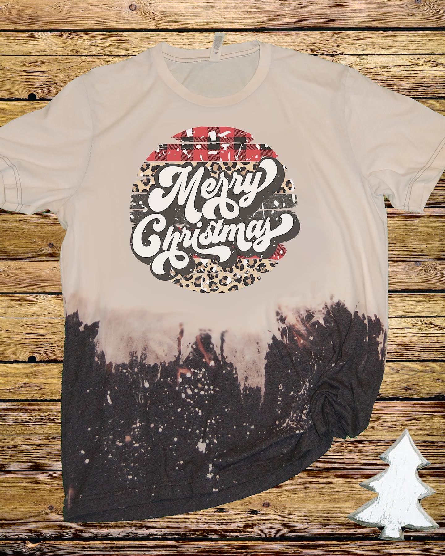 Merry Christmas Leopard Bleached Dye Canvas Girlie T Shirt - SimplyCuteTees