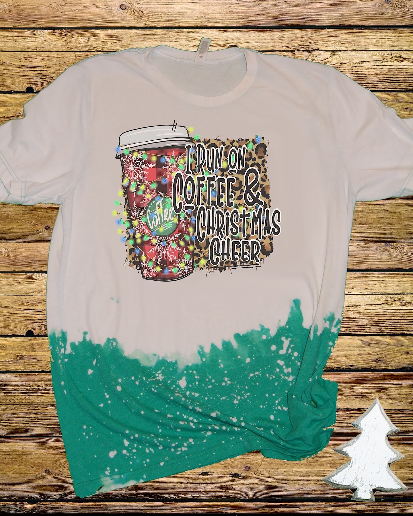 I Run on Coffee & Christmas Cheer Leopard Bleached Dye Canvas Girlie T Shirt - SimplyCuteTees