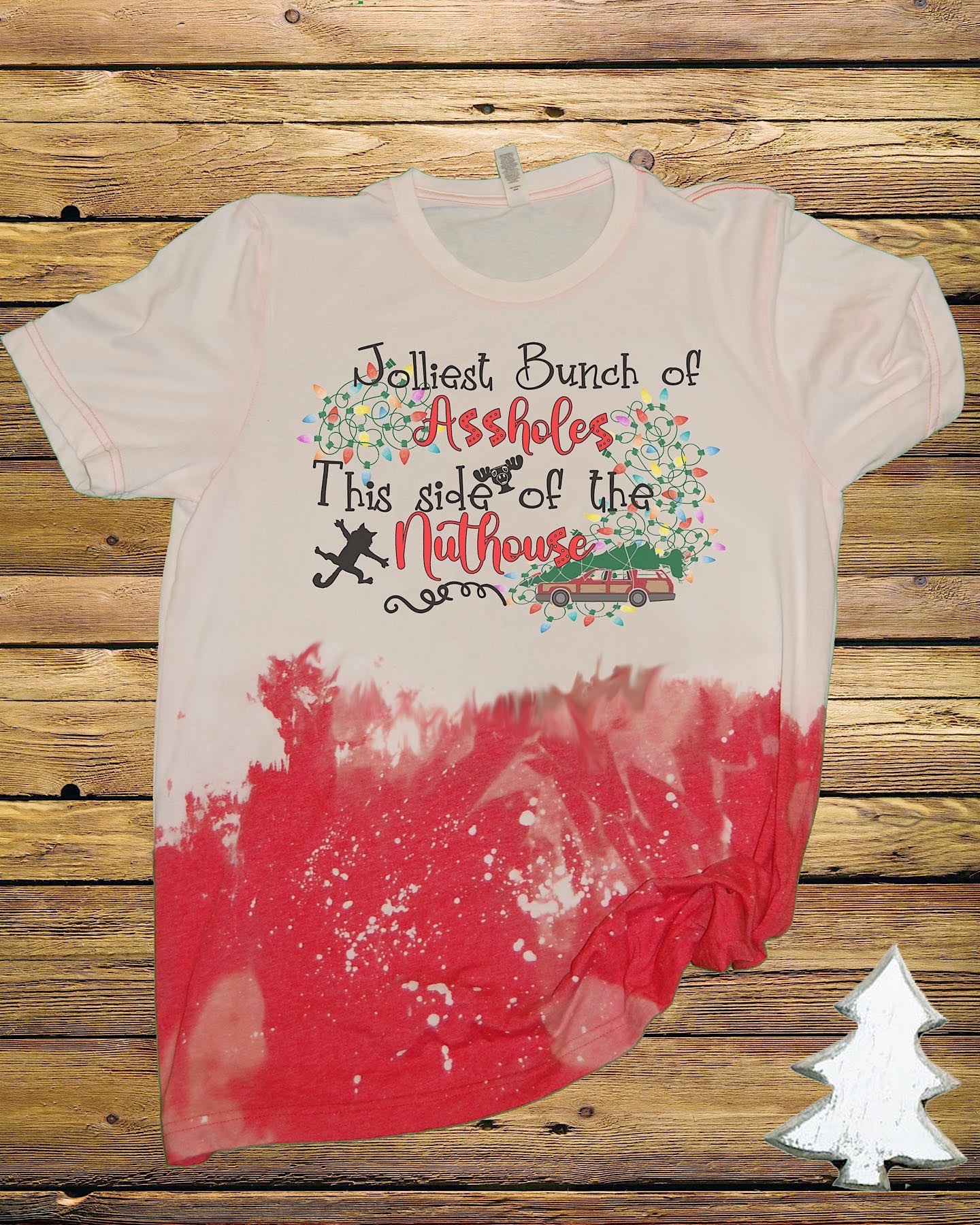 Jolliest Bunch of A Holes Christmas Bleached Dye Canvas Girlie T Shirt - SimplyCuteTees