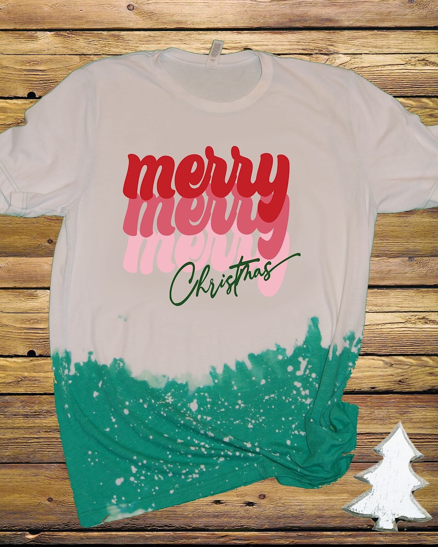 Merry Christmas Retro Bleached Dye Canvas Girlie T Shirt - SimplyCuteTees