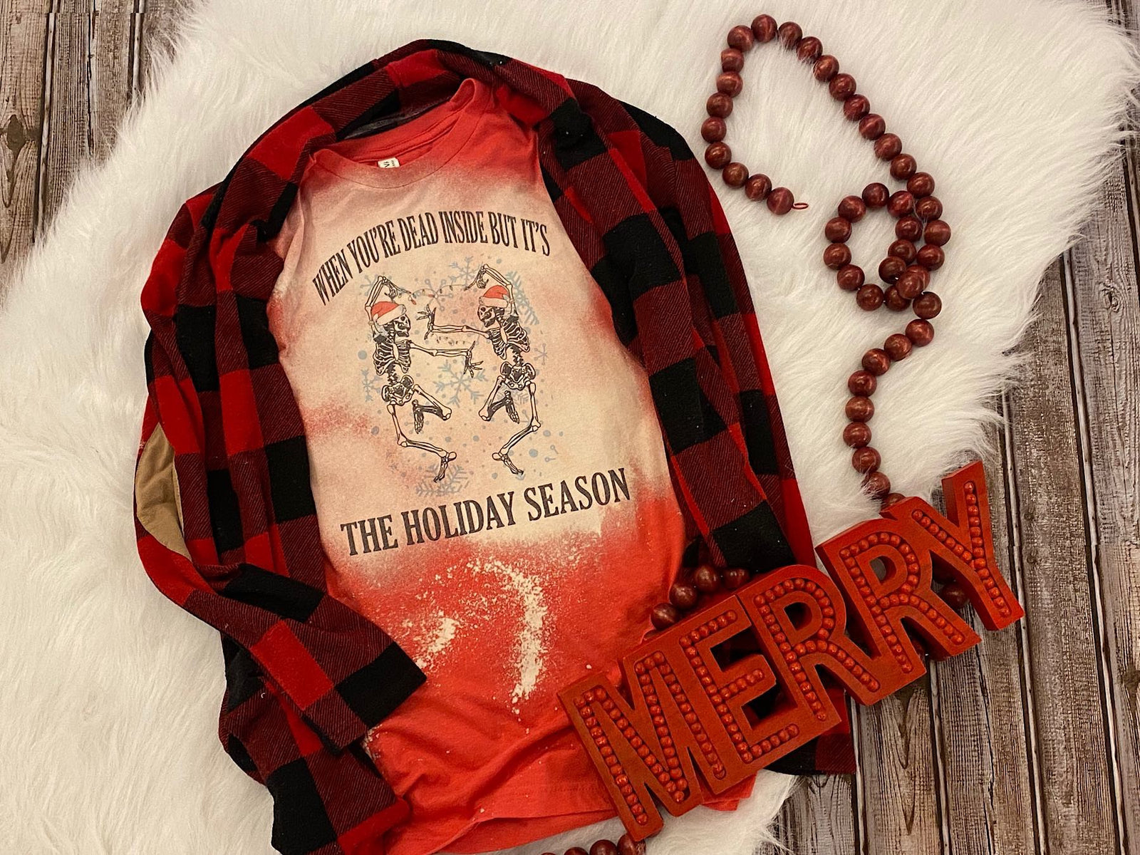 Dead Inside But It is Holiday Season Skeleton Christmas Bleached Dye Canvas Girlie T Shirt - SimplyCuteTees