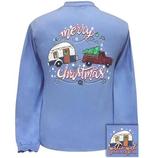 Girlie Girl Originals Preppy Merry Christmas Camper Truck Long Sleeve T-Shirt